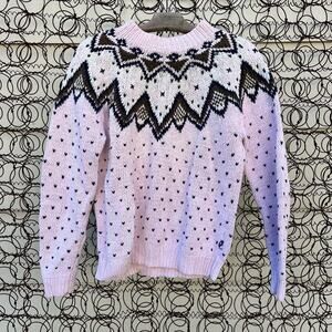 Vintage 90s Nordstrom pastel pink fair isle cottagecore sweater SMALL
